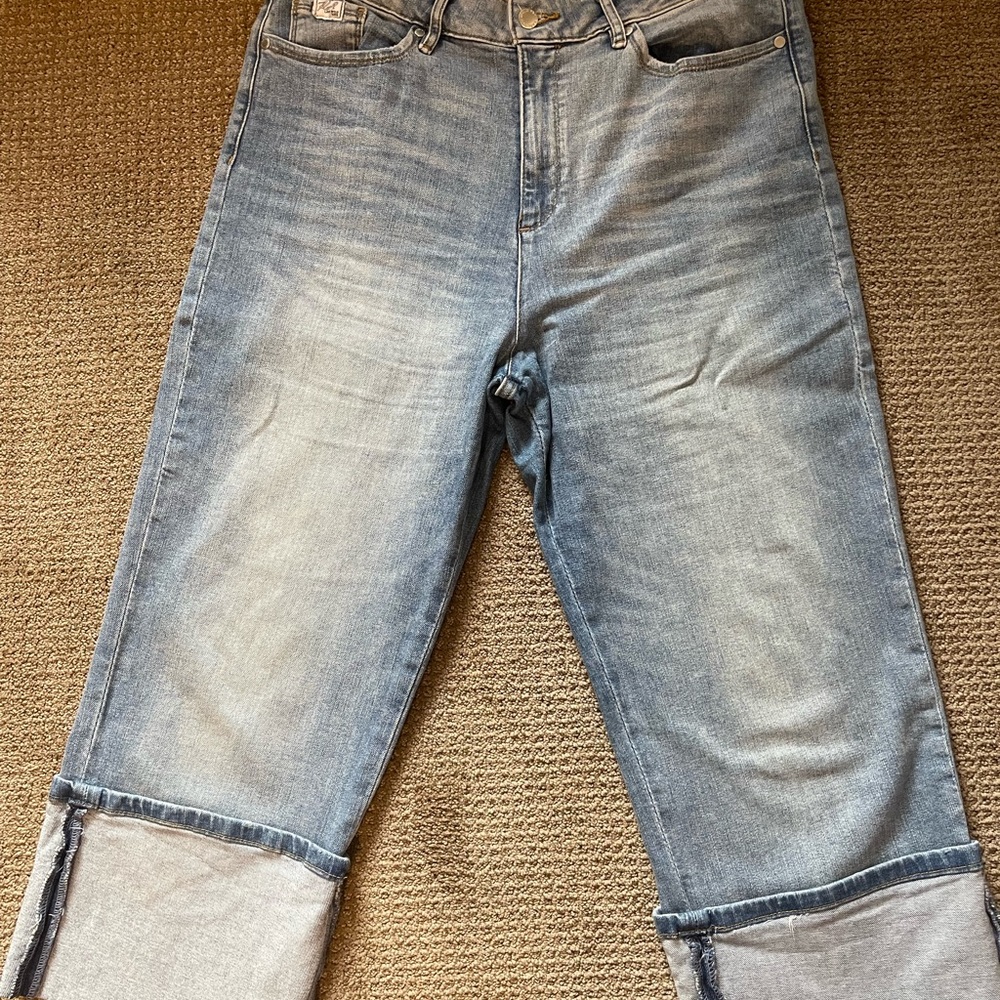Karl Lagerfeld Light Wash Straight Leg Jeans with Rolled Cuffs